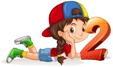 Şapkalı Kanadalı kız elinde iki numaralı matematik illüstrasyonunu tutuyor.