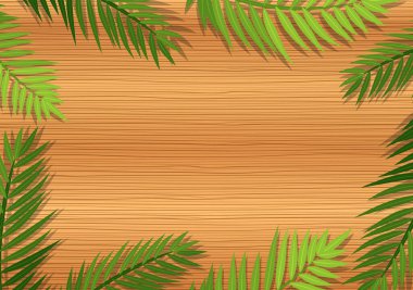 Yaprak elementleri illüstrasyonlu boş tahta tablo üst görünümü