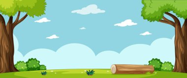 Bazı ağaçlar ve boş gökyüzü resimleriyle doğa parkı sahnesinde boş bir manzara.