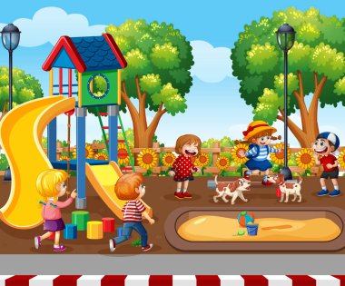 Children playing in the playground scene  illustration clipart