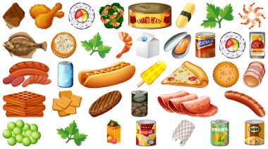 İzole edilmiş yemek çizimleri.