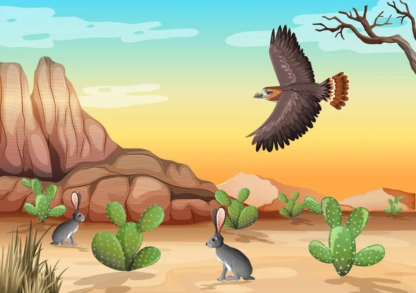 Desert Rock Mountains Desert Animals Landscape Day Scene Illustration — Stock Vector