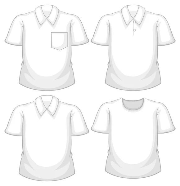Conjunto Diferentes Camisas Brancas Isoladas Fundo Branco Ilustração — Vetor de Stock