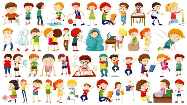 Conjunto Niños Lindos Ilustración Personajes Dibujos Animados — Vector de stock