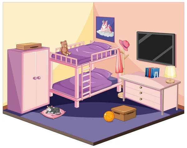 Dormitorio Color Rosa Tema Ilustración Isométrica — Vector de stock