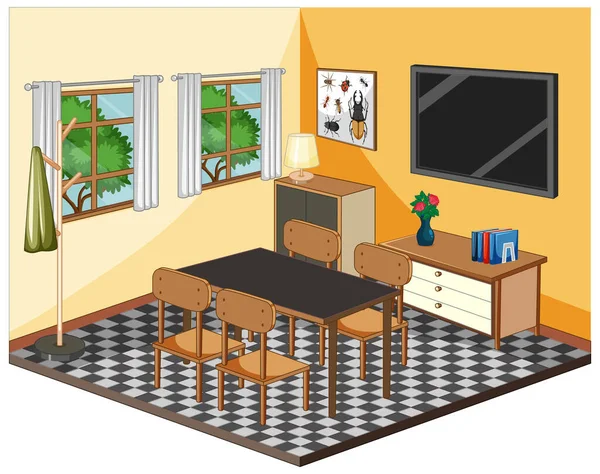 Interior Sala Estar Con Muebles Tema Amarillo Ilustración — Vector de stock