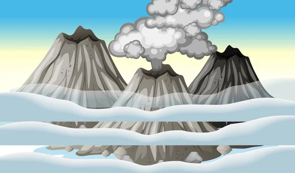 Извержение Вулкана Небе Сценой Облаков Дневное Время — стоковый вектор