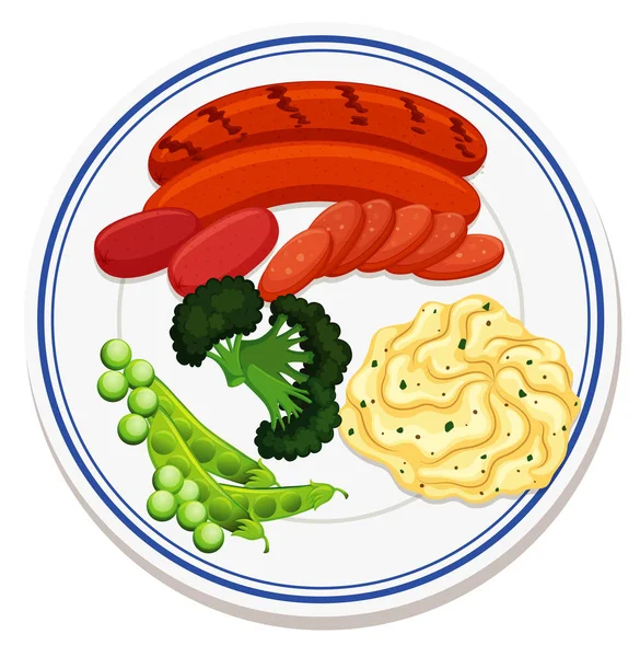 Vue Aérienne Nourriture Sur Illustration Plaque — Image vectorielle