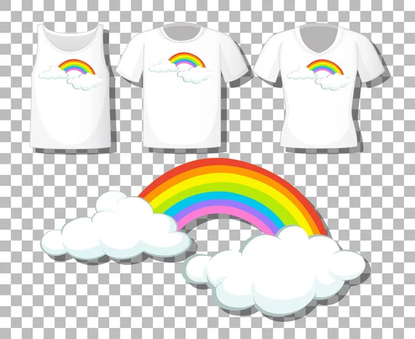 Arco Iris Con Conjunto Diferentes Camisas Aisladas Sobre Fondo Transparente — Vector de stock