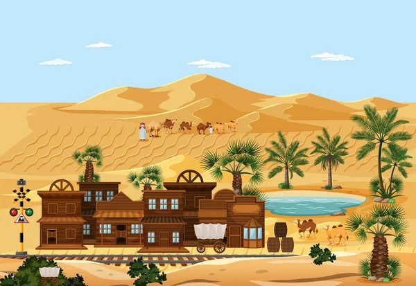 Ciudad Desierto Naturaleza Paisaje Escena Ilustración — Vector de stock