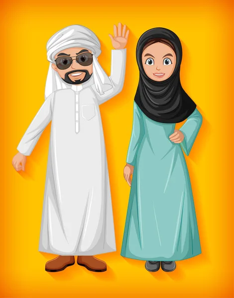 Casal Árabe Desenho Animado Personagem Ilustração — Vetor de Stock