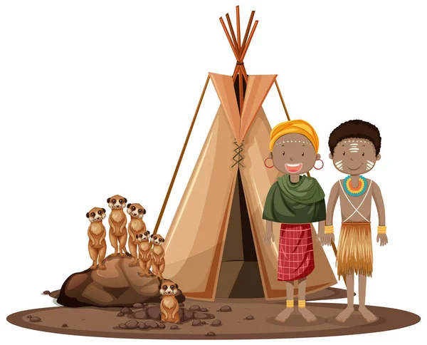 Peuple Ethnique Des Tribus Africaines Dans Illustration Vêtements Traditionnels — Image vectorielle