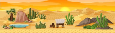 Desert oasis with palms nature landscape scene illustration clipart