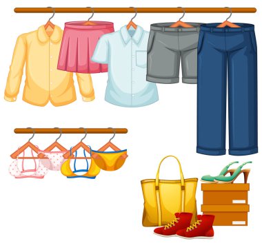 Raftaki izole giysiler resimleme