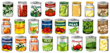 Kavanozlarda farklı konserve yiyecek ve yiyecekler izole edilmiş.