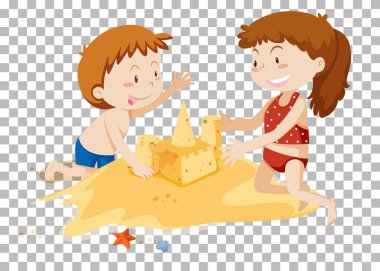 Yaz plajı illüstrasyonunda izole edilmiş insanlar.