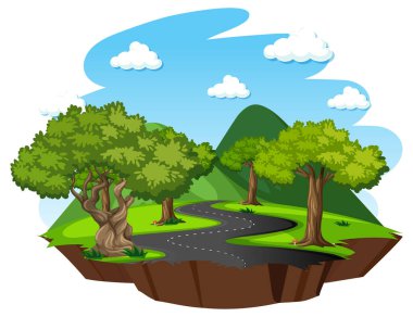 Beyaz arkaplan illüstrasyonunda doğa elementleri olan orman