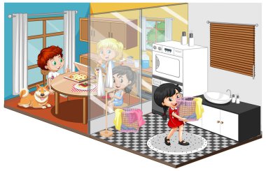 Beyaz arkaplanda izole edilmiş farklı odalardaki ünlüler