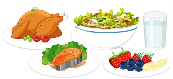 Набір Здорової Їжі Ізольовані Білому Фоні Ілюстрації — стоковий вектор