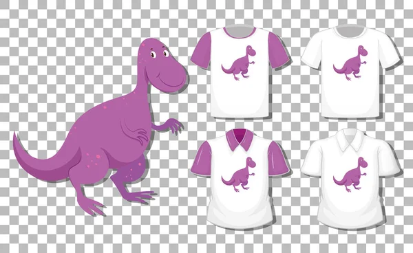 Dinosaur Cartoon Character Set Different Shirts Isolated Transparent Background Illustration — Stock Vector