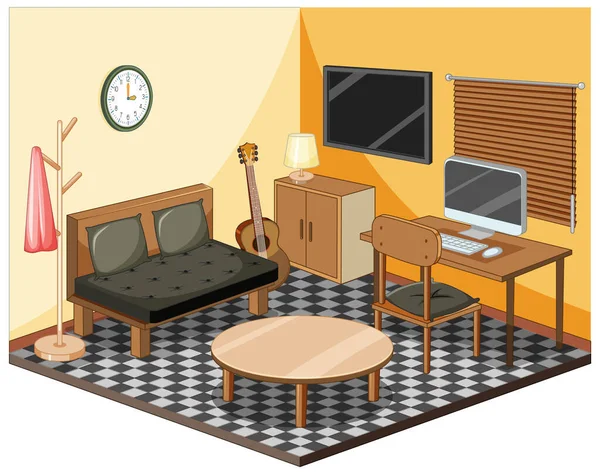 Woonkamer Met Meubels Isometrische Illustratie — Stockvector