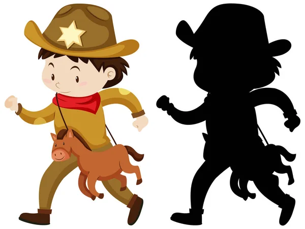 Junge Cowboykostüm Farbe Und Silhouette — Stockvektor