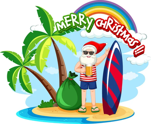 Babbo Natale Sulla Spiaggia Isola Estate Illustrazione Natale — Vettoriale Stock