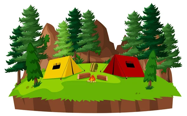 Tent Camp Park White Background Illustration — Stock Vector