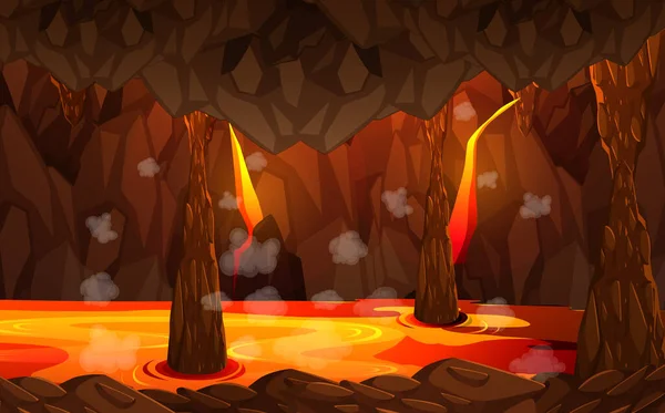 Infernal Caverna Escura Com Lava Cena Ilustração — Vetor de Stock