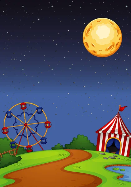 Pretpark Met Circus Nachts Illustratie — Stockvector