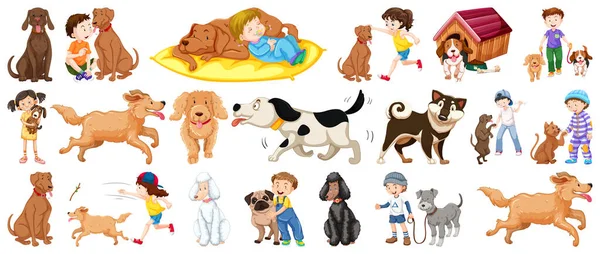 Set Van Hond Cartoon Karakter Illustratie — Stockvector