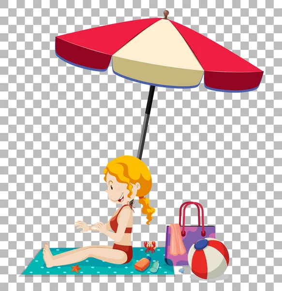 Chica Tomando Sol Playa Colchón Ilustración — Vector de stock