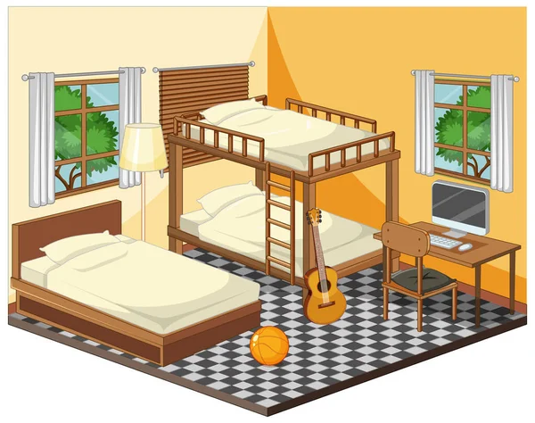 Yatak Odasının Içinde Sarı Temalı Mobilyalar Var — Stok Vektör