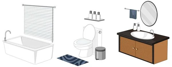 Fürdőszoba Bútorok Elszigetelt Fehér Háttér Illusztráció — Stock Vector