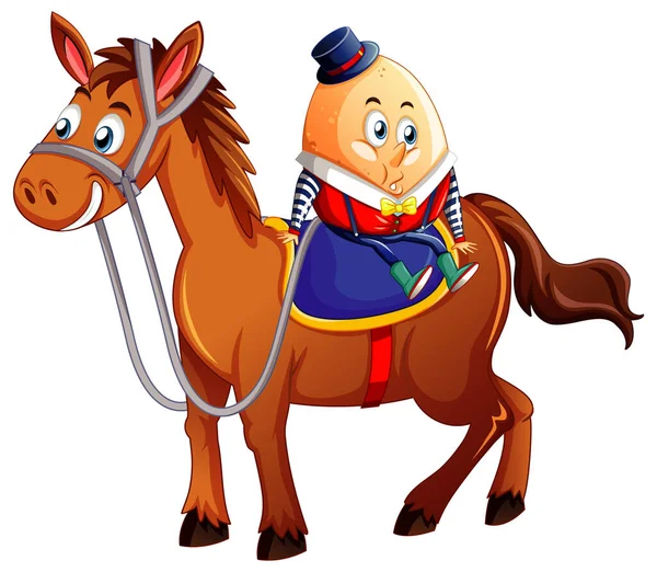 Humpty Dumpty Egg Riding Horse White Bakground Illustration — Stock Vector