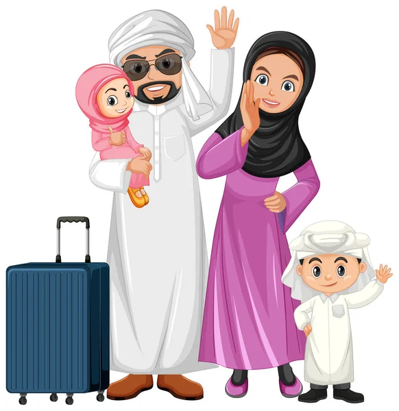 Família Árabe Ilustração Férias — Vetor de Stock