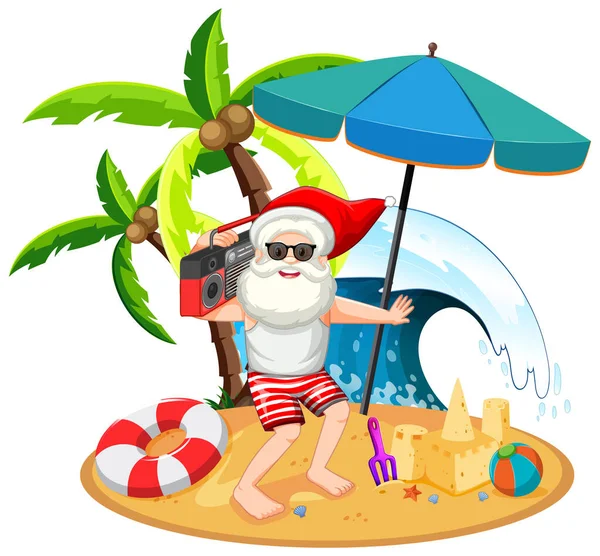 Babbo Natale Sulla Spiaggia Isola Estate Illustrazione Natale — Vettoriale Stock