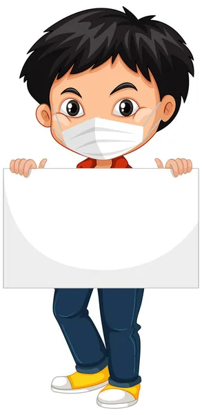 Cute Young Boy Cartoon Character Holding Blank Banner Illustration — Stock Vector