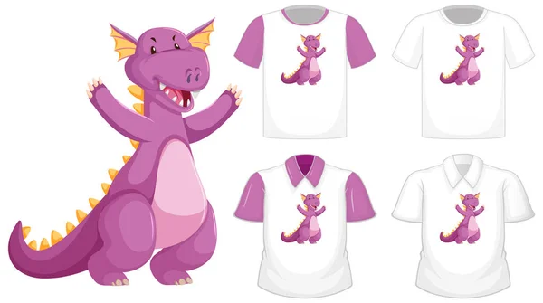 Dragon Cartoon Character Logo Different White Shirt Purple Short Sleeves — Stock Vector