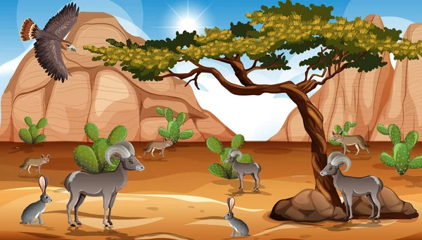 Paisagem Selvagem Deserto Durante Dia Ilustração Cena — Vetor de Stock