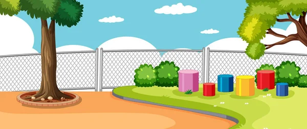 Park Playground School Scene Blank Sky Illustration — Stock Vector
