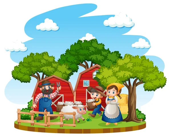 Farm Red Barn Windmill White Background Illustration — Stock Vector