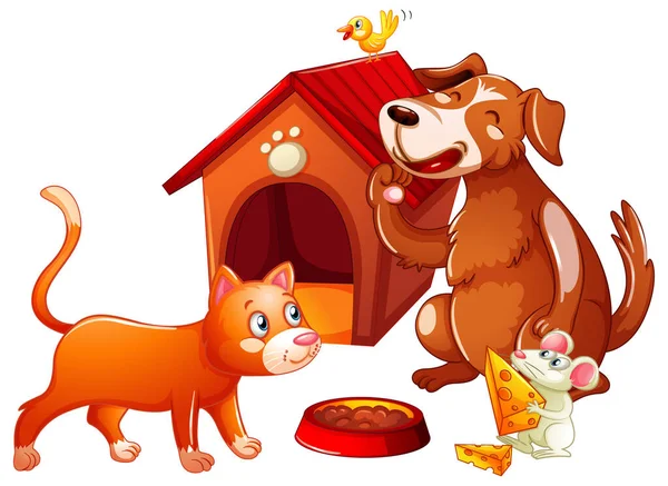 Doghouse Avec Animal Animal Compagnie Personnage Dessin Animé Sur Fond — Image vectorielle