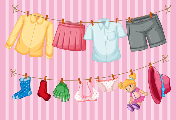 Одежда висит на розовом фоне