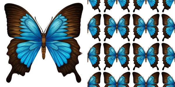 Papillon Bleu Illustration Fond Sans Couture — Image vectorielle