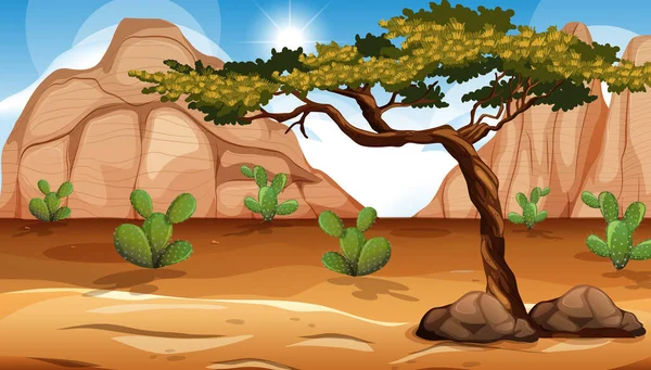 昼間の風景図で野生の砂漠の風景 — ストックベクタ