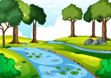 Doğa parkındaki akıntı sahne illüstrasyonu