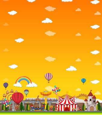 Gündüz vakti boş sarı gökyüzü illüstrasyonuyla lunapark sahnesi