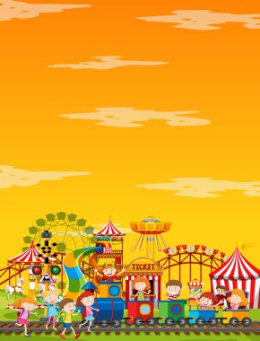 Gündüz vakti boş sarı gökyüzü illüstrasyonuyla lunapark sahnesi