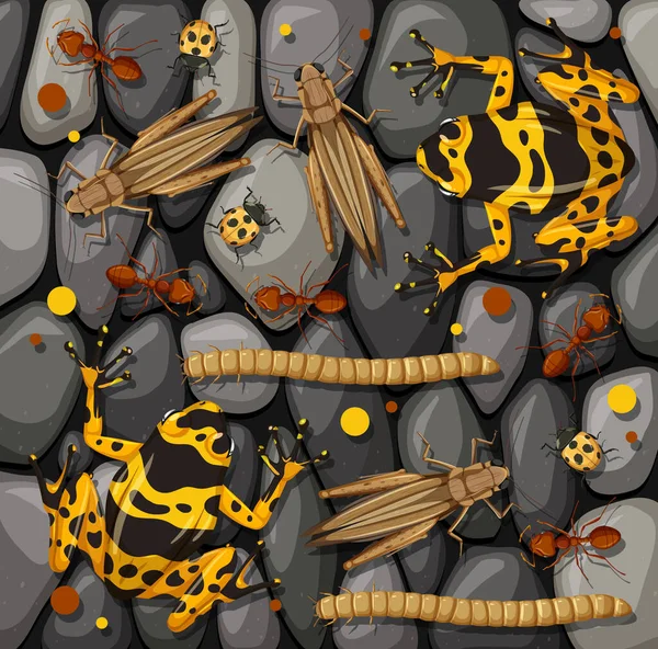 Conjunto Diferentes Insectos Aislados Piedras Textura Ilustración — Archivo Imágenes Vectoriales